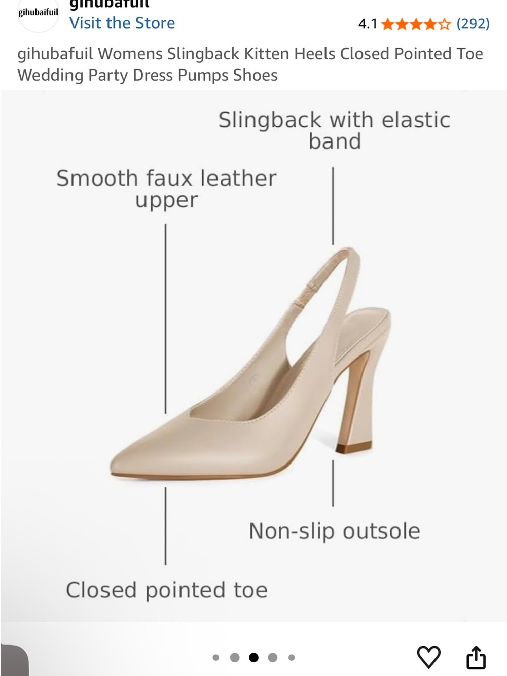 Slingback Pointed-Toe Kitten Heels in Nude - Picture 8 of 9